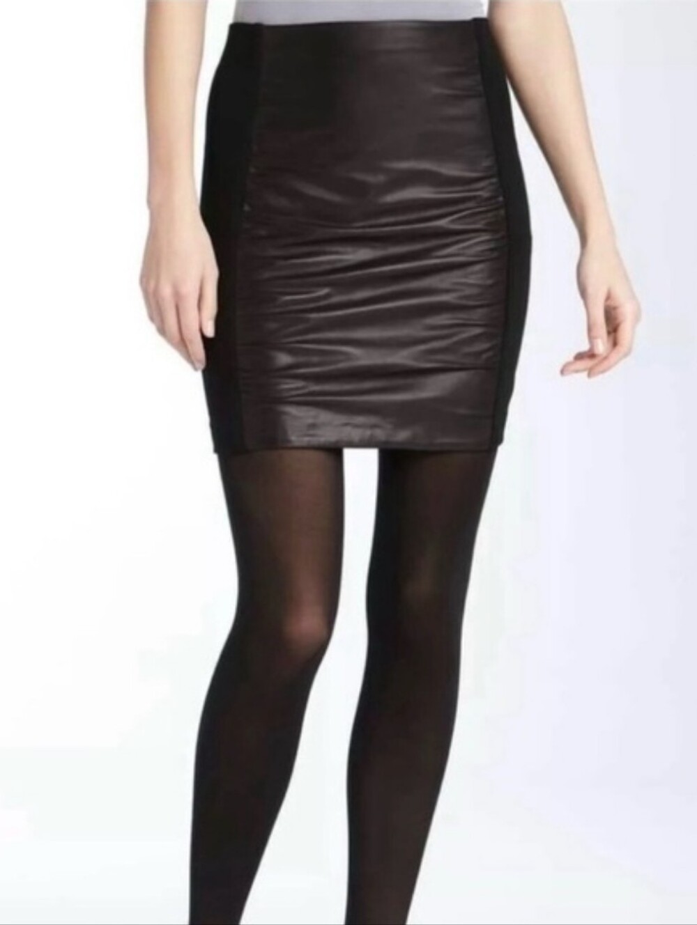 Theory IRMENA Leather Panel Fitted Pencil Skirt Black Size L